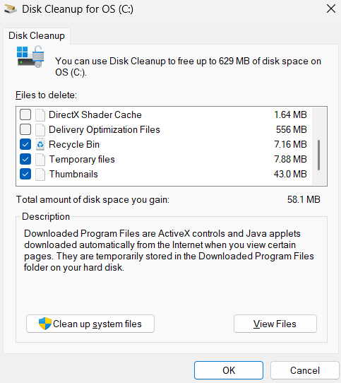Disk Cleanup tool