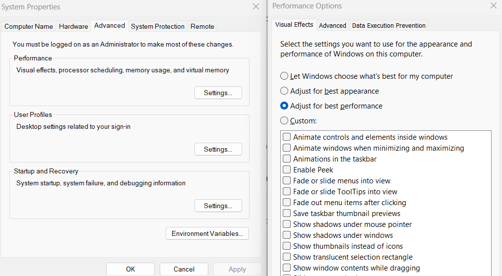 Optimize Windows Performance Settings