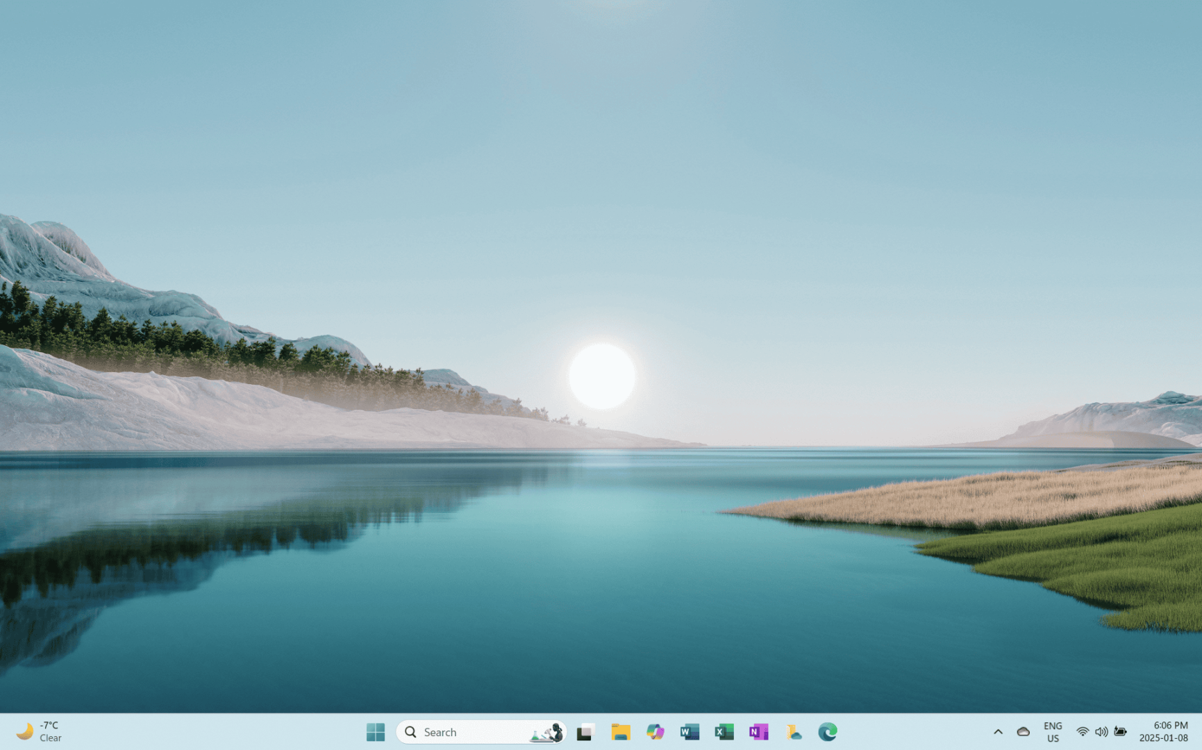 Windows 11 Desktop showing the background image and updates Windows 11 taskbar