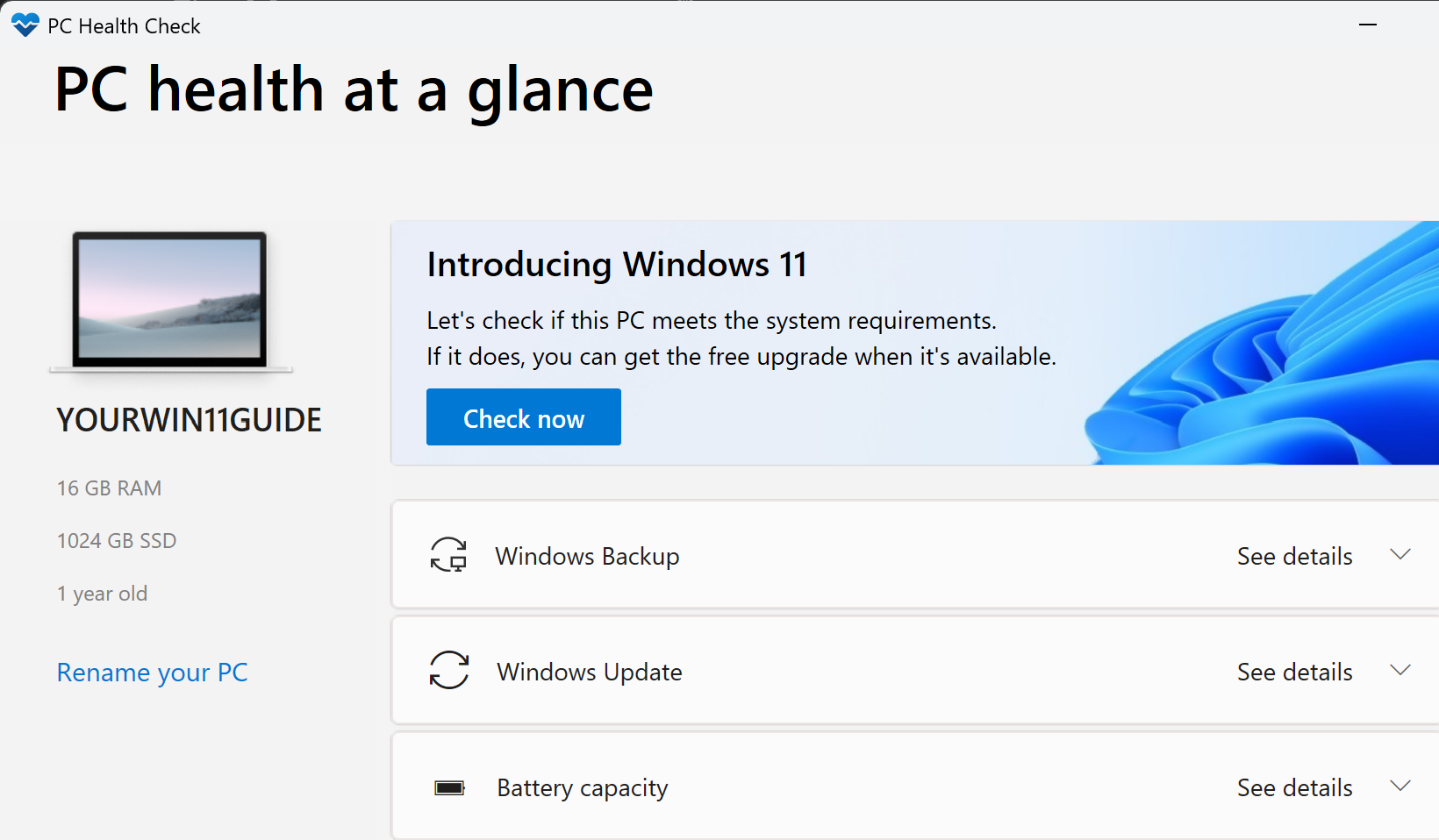 Microsoft's PC Health Check app