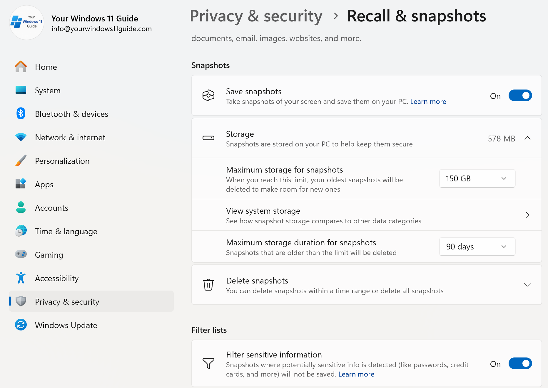 Recall Privacy Settings