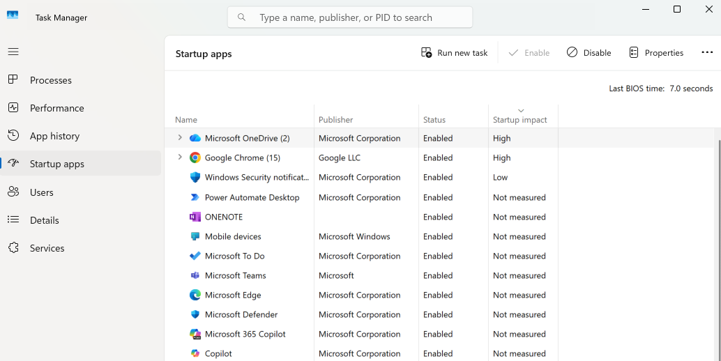 Disabling unnecessary startup apps can speed up boot time dramatically.