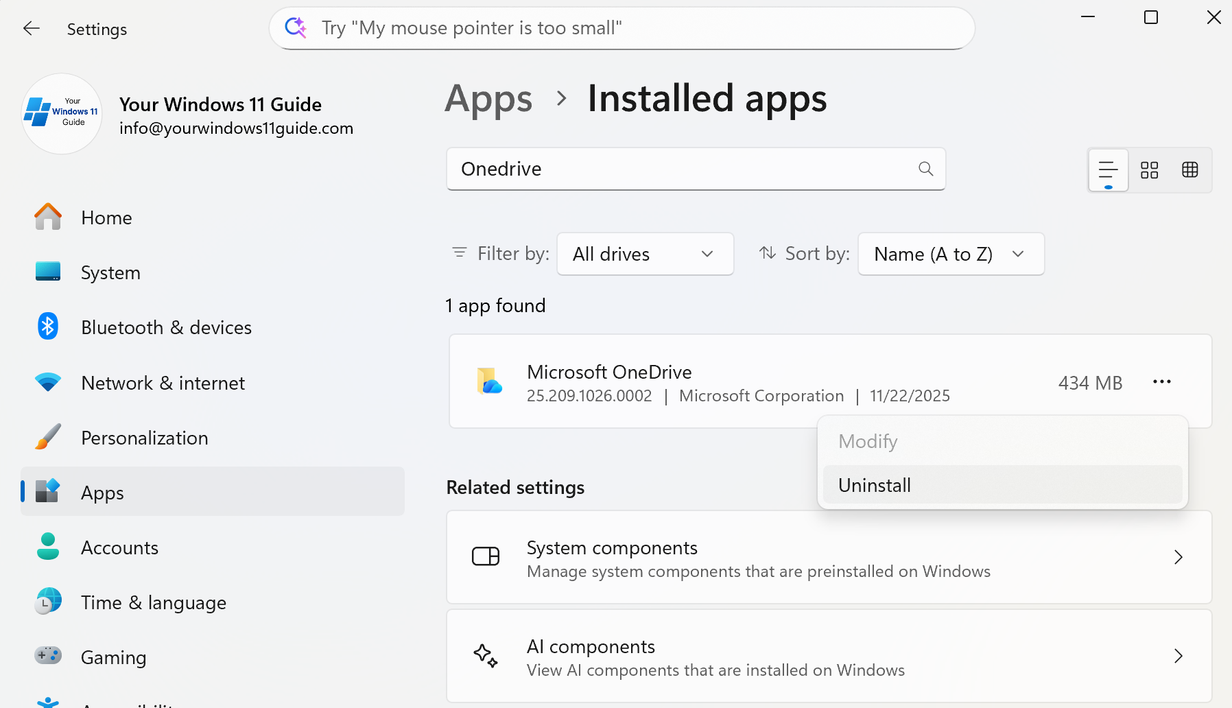 How to Uninstall OneDrive from installed apps