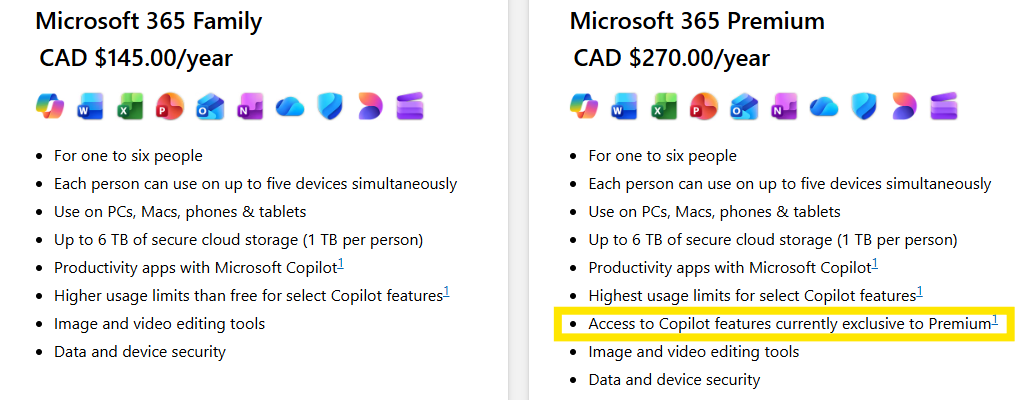 Microsoft 365 Family and Premium Plans Comparison