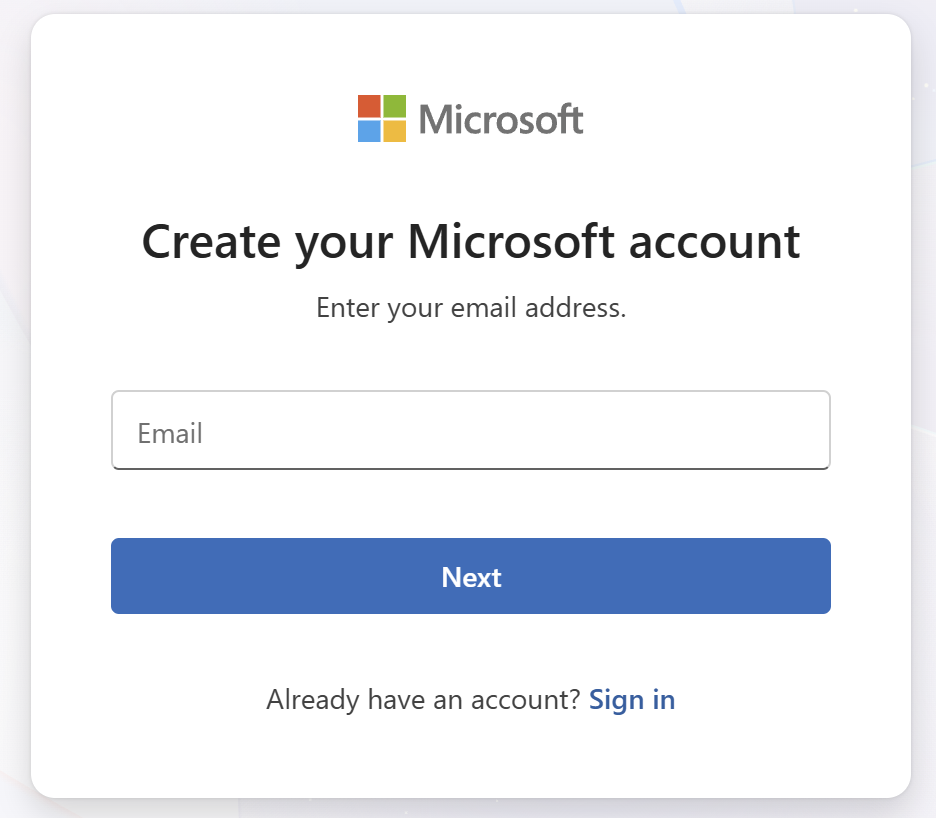 Sign up for Microsoft account