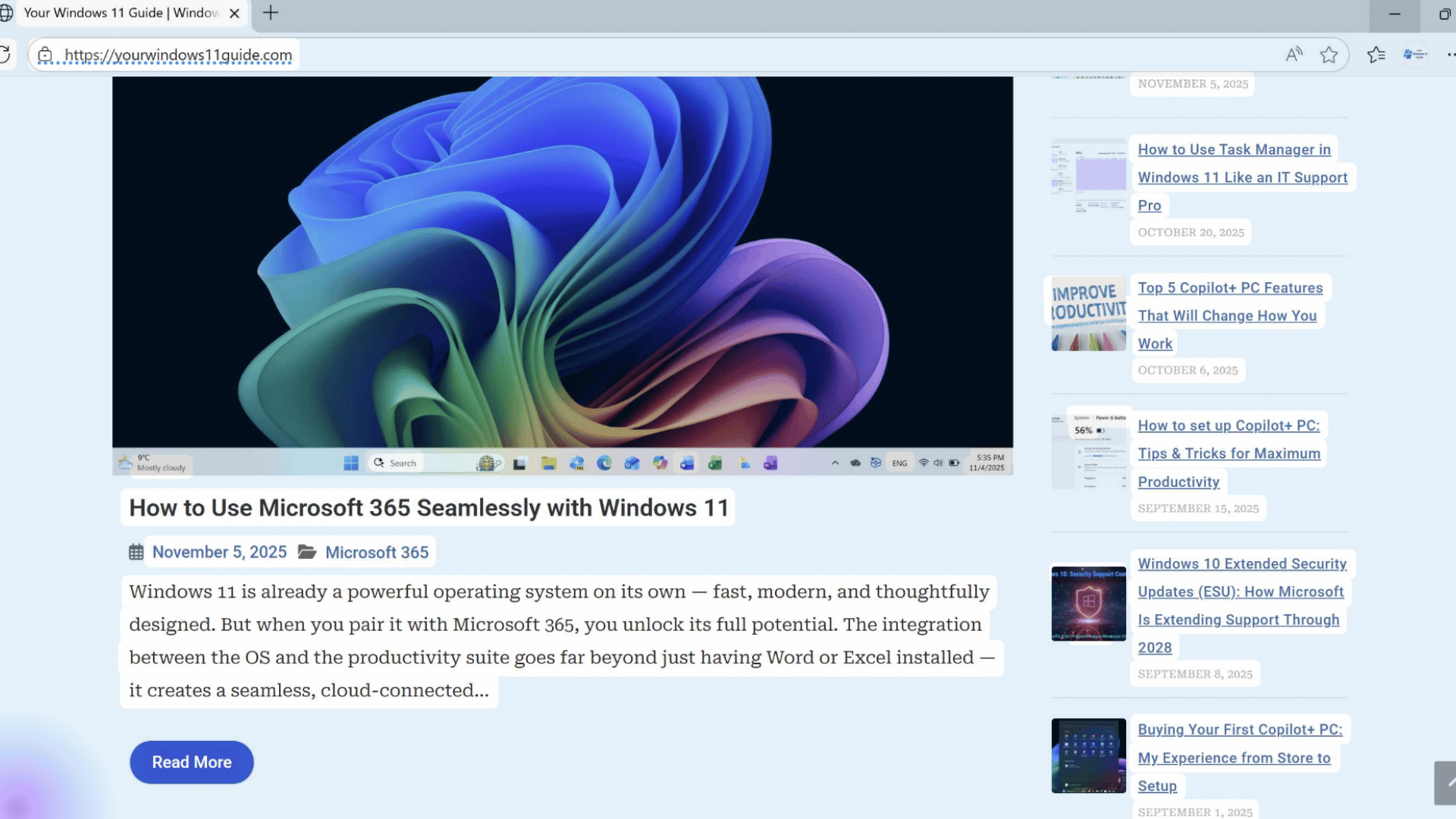 Website with blue Read More button - Recall example