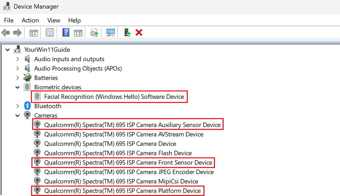 Update Biometrics and Camera drivers in Device Manager