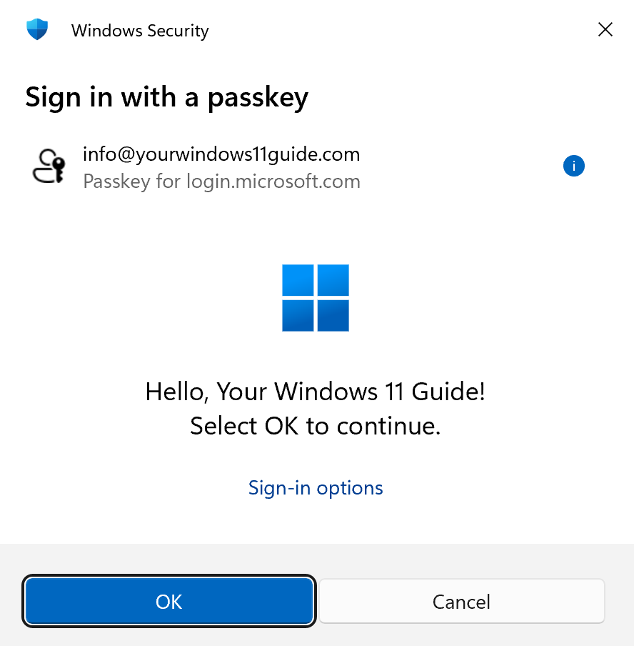 Using Passkey when signing into Microsoft account