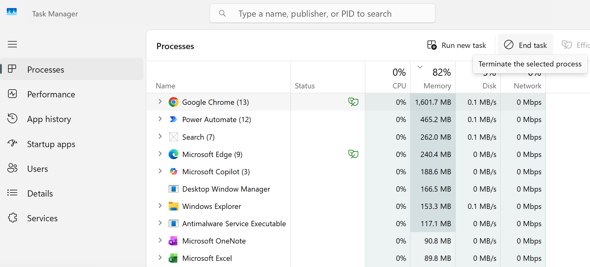 End the processes that are at the top in Task Manager