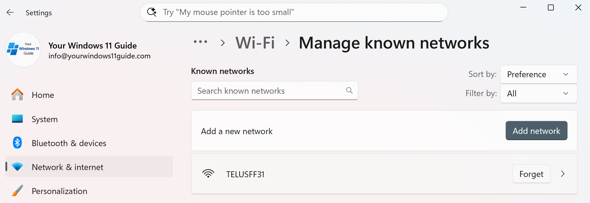 Forget Wi-Fi network in Windows 11