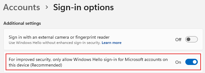 Only allow Windows Hello sign-in for Microsoft accounts