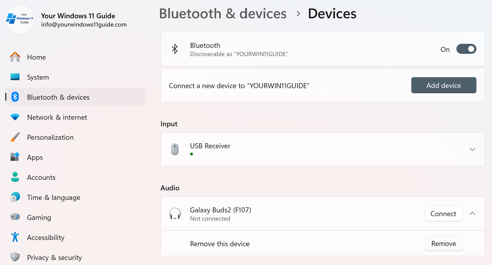 Remove bluetooth device in Windows 11