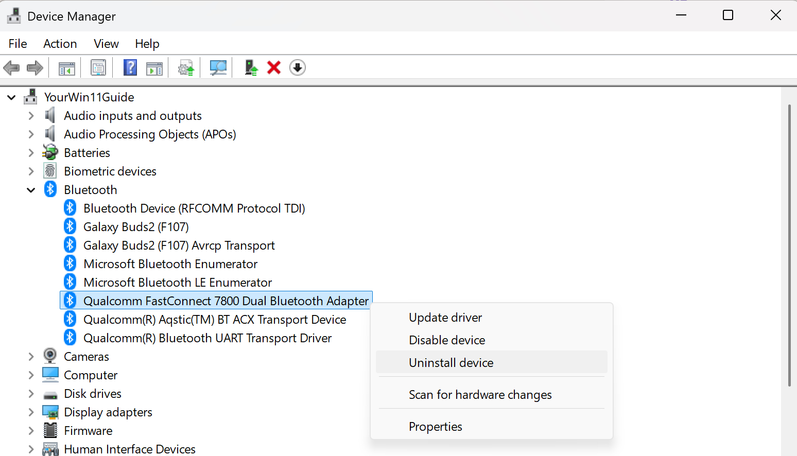 Uninstall Bluetooth Adapter in Windows 11