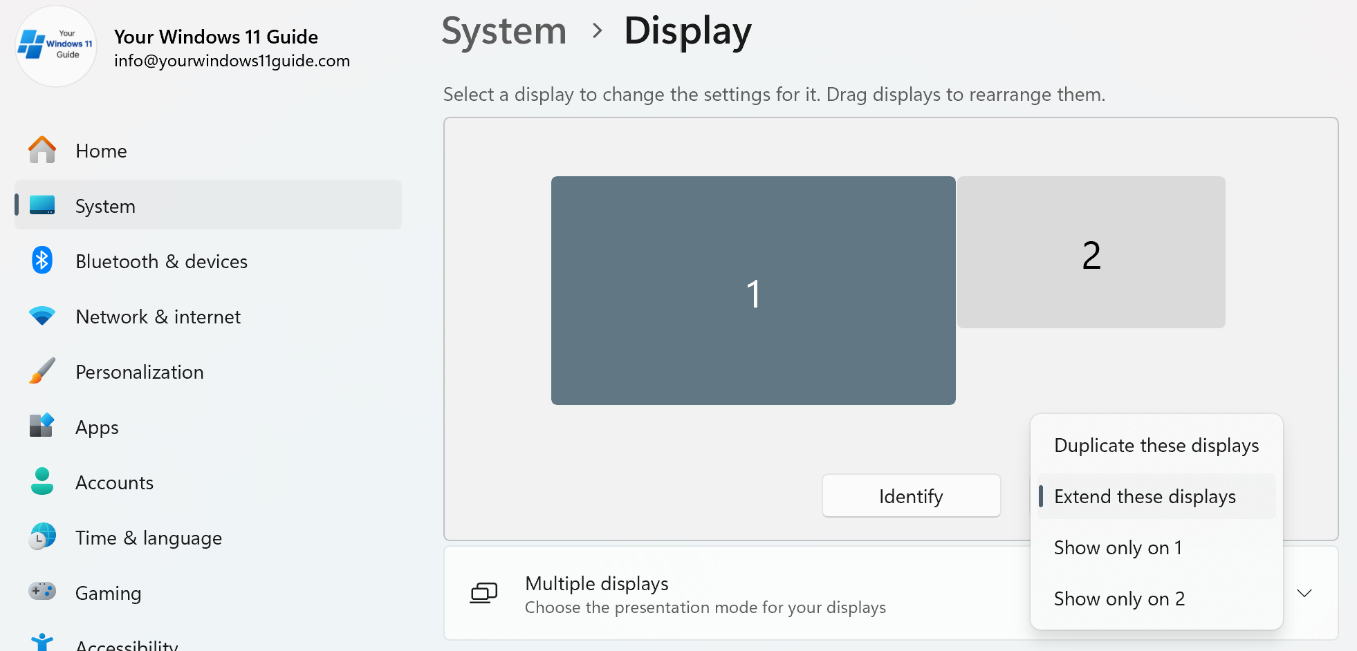 Display layout showing multiple monitors and configuration settings