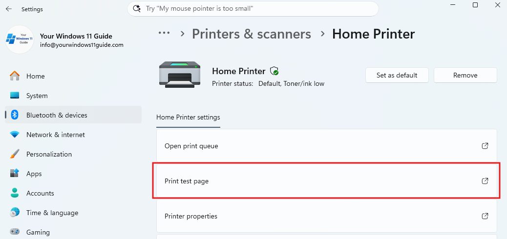 How to print a test page in Windows 11